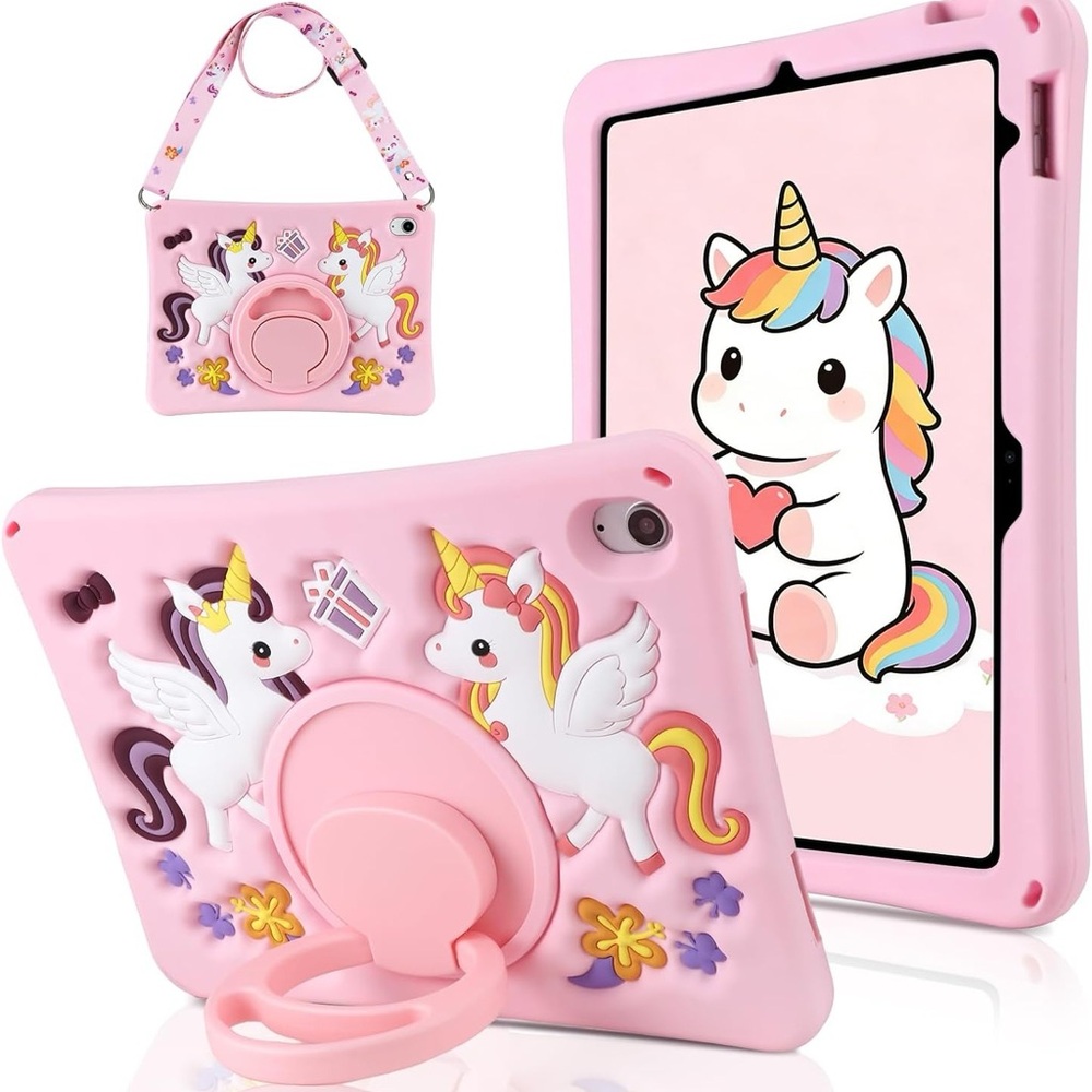 Coolden Unicorn Kids iPad Case A16 11th/10th Gen 11”/10.9” w/ Strap Pink